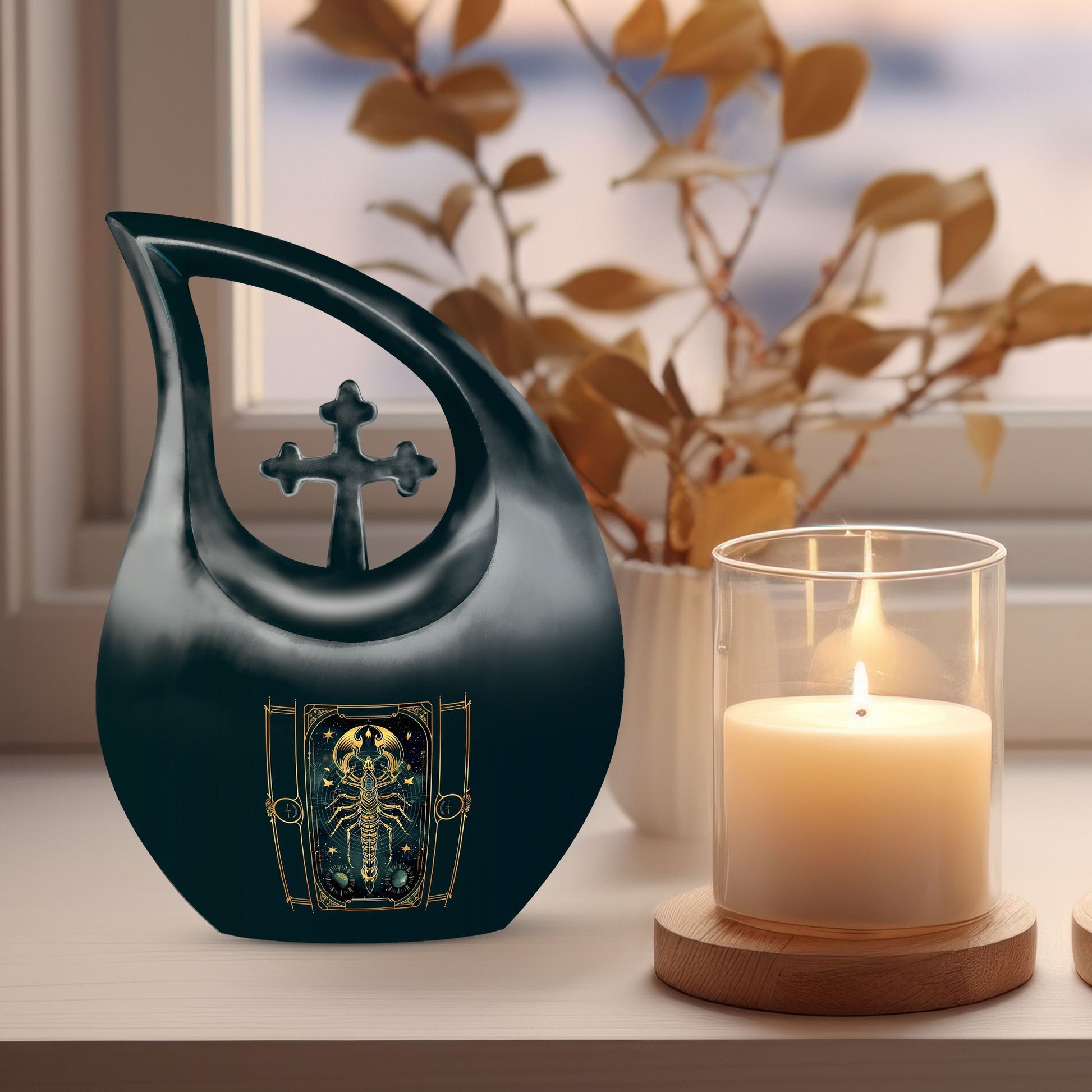10-inch Zodiac themed Cross Drop memorial urn 