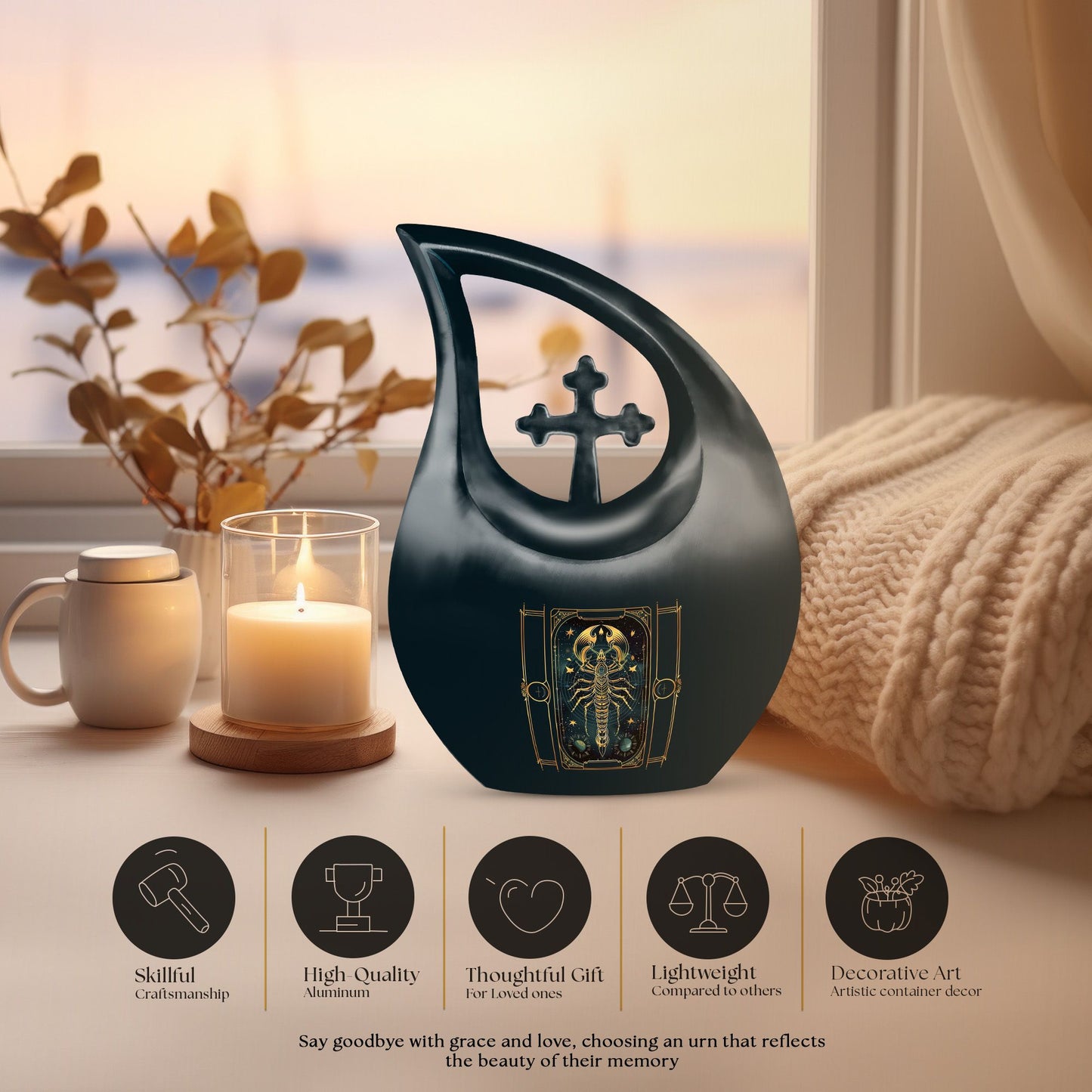 10-inch Zodiac themed Cross Drop memorial urn 