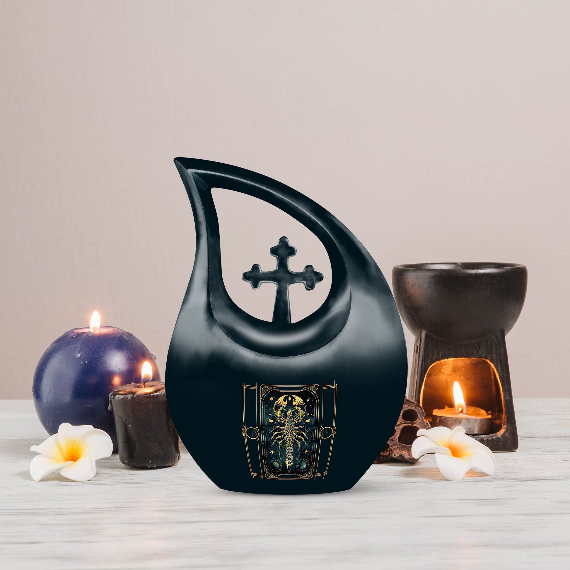 10-inch Zodiac themed Cross Drop memorial urn 