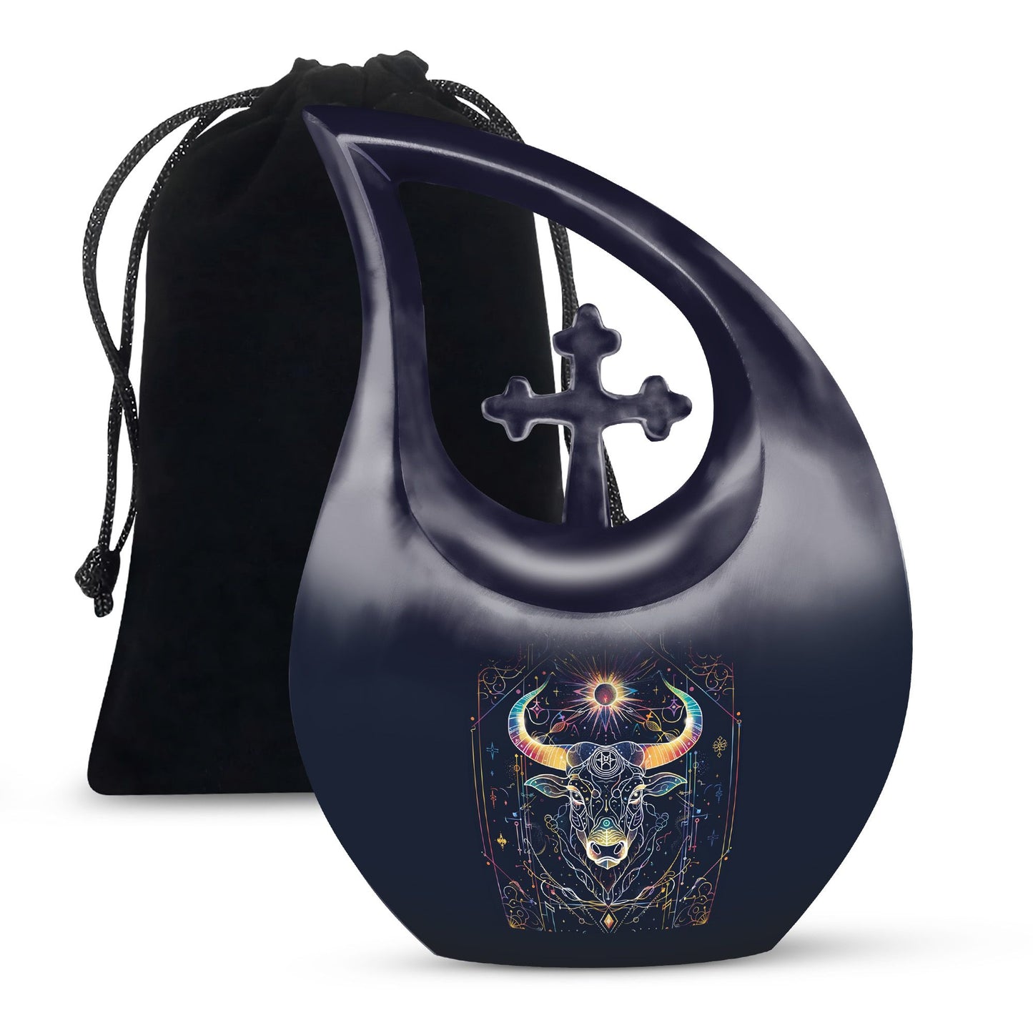 10-inch Zodiac Urn with Cross Drop Design, customizable 
