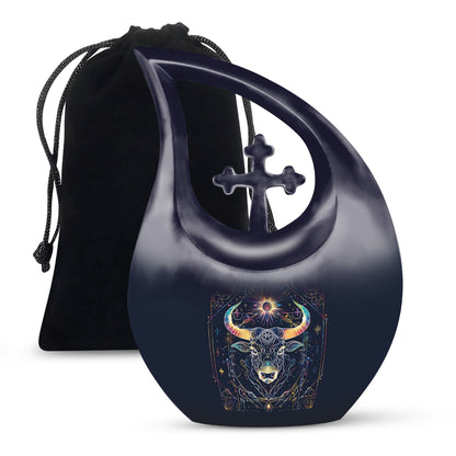 10-inch Zodiac Urn with Cross Drop Design, customizable 