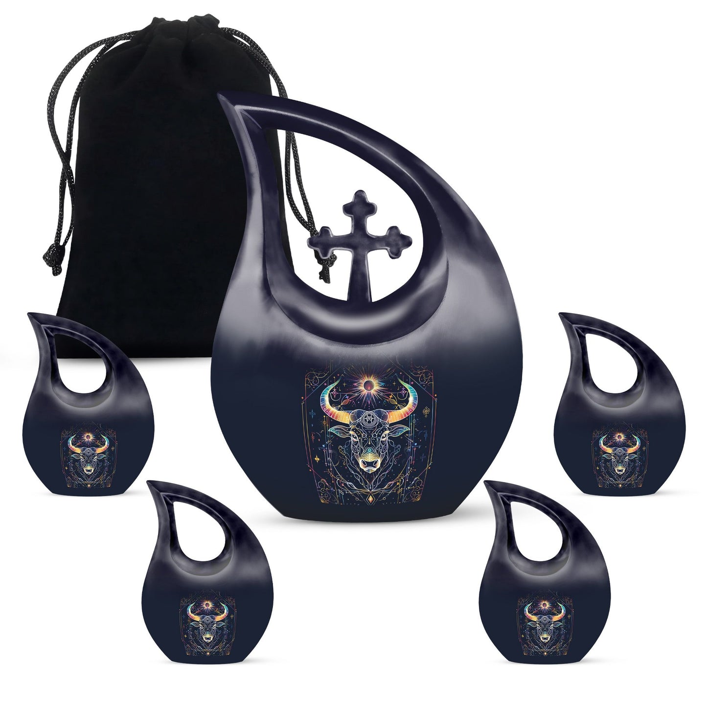 10-inch Zodiac Urn with Cross Drop Design, customizable 