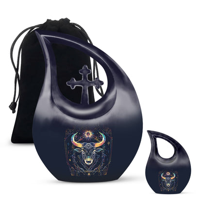 10-inch Zodiac Urn with Cross Drop Design, customizable 