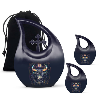 10-inch Zodiac Urn with Cross Drop Design, customizable 