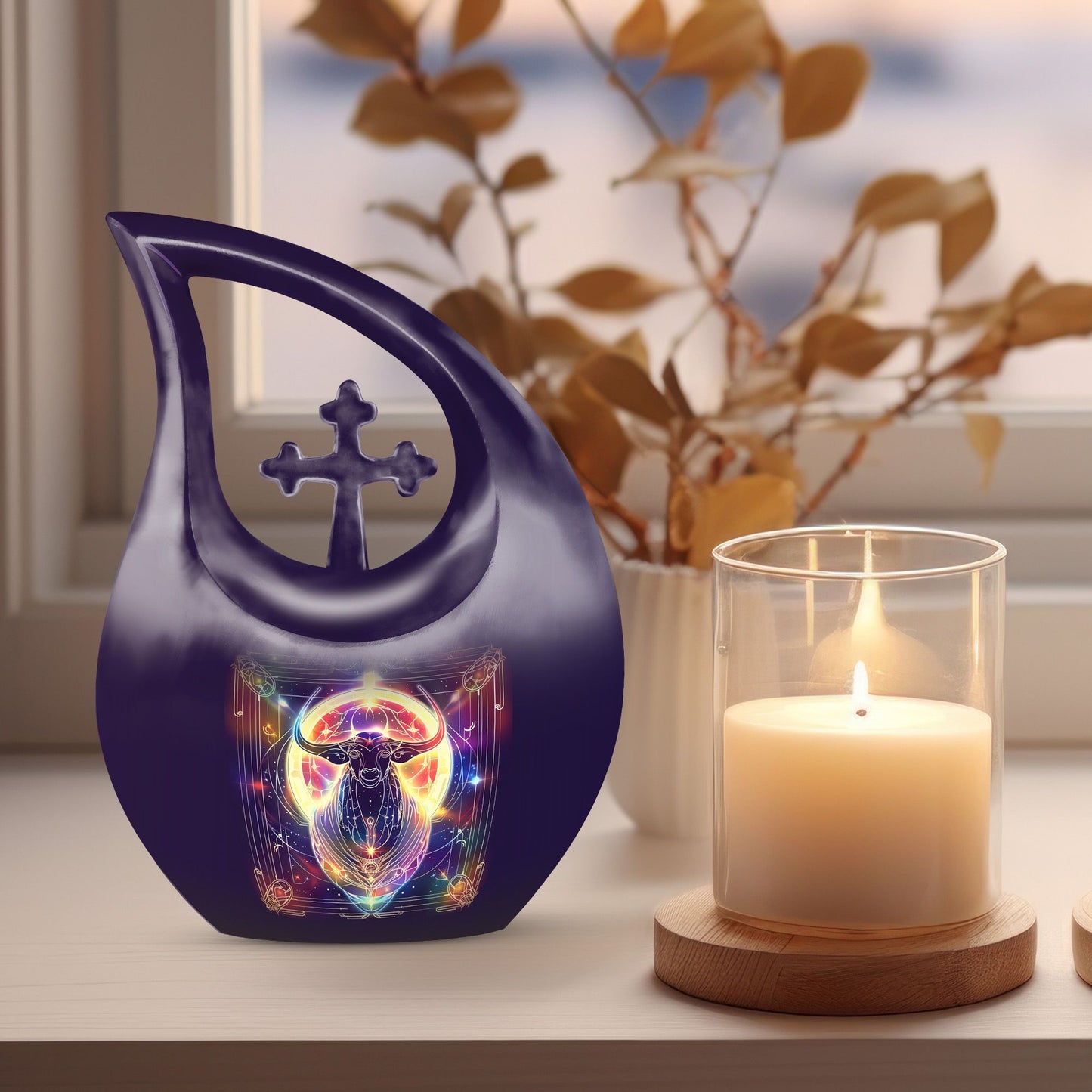10 Inch Zodiac Urn with Cross Drop design