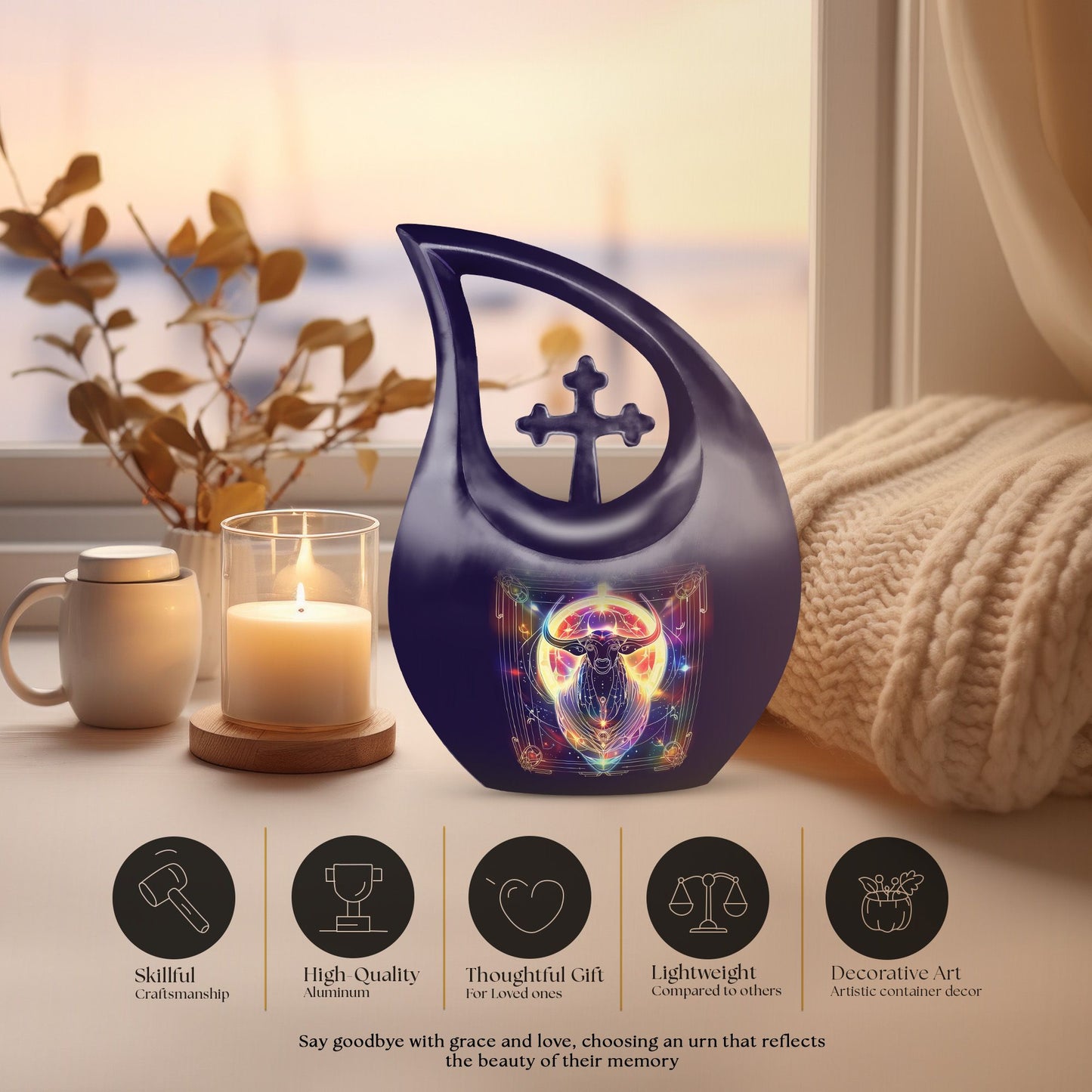 10 Inch Zodiac Urn with Cross Drop design