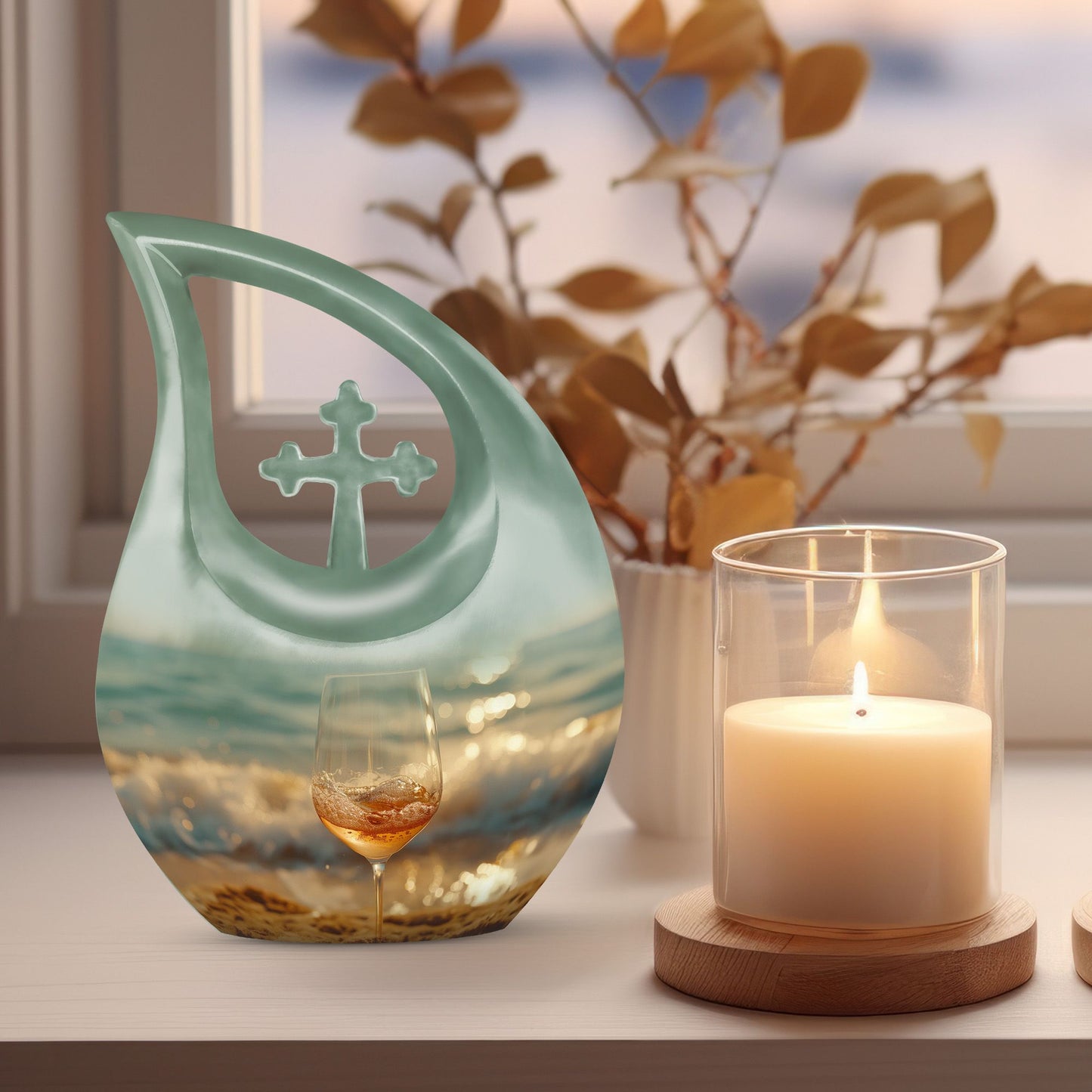 10 inch Wine Urn with Cross Drop design, 