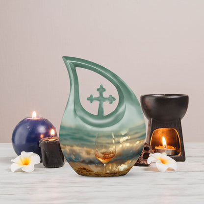 10 inch Wine Urn with Cross Drop design, 