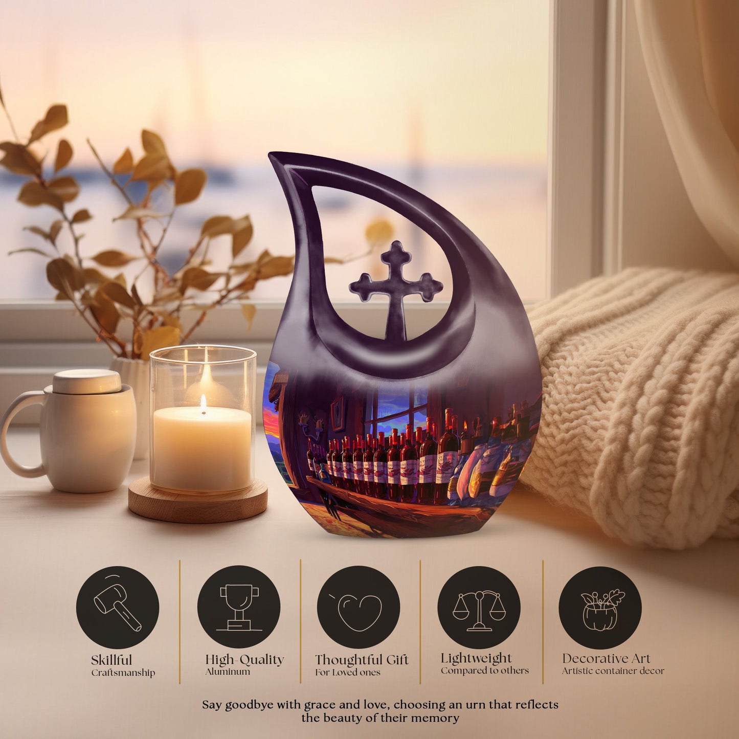 10-inch Wine Urn with Cross Drop design,