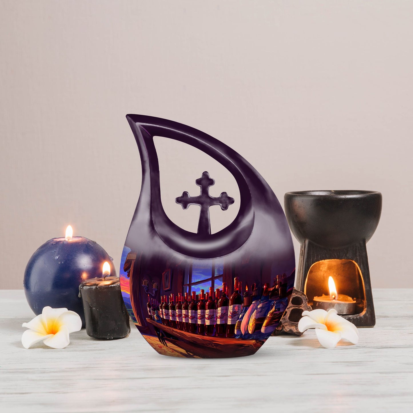 10-inch Wine Urn with Cross Drop design,