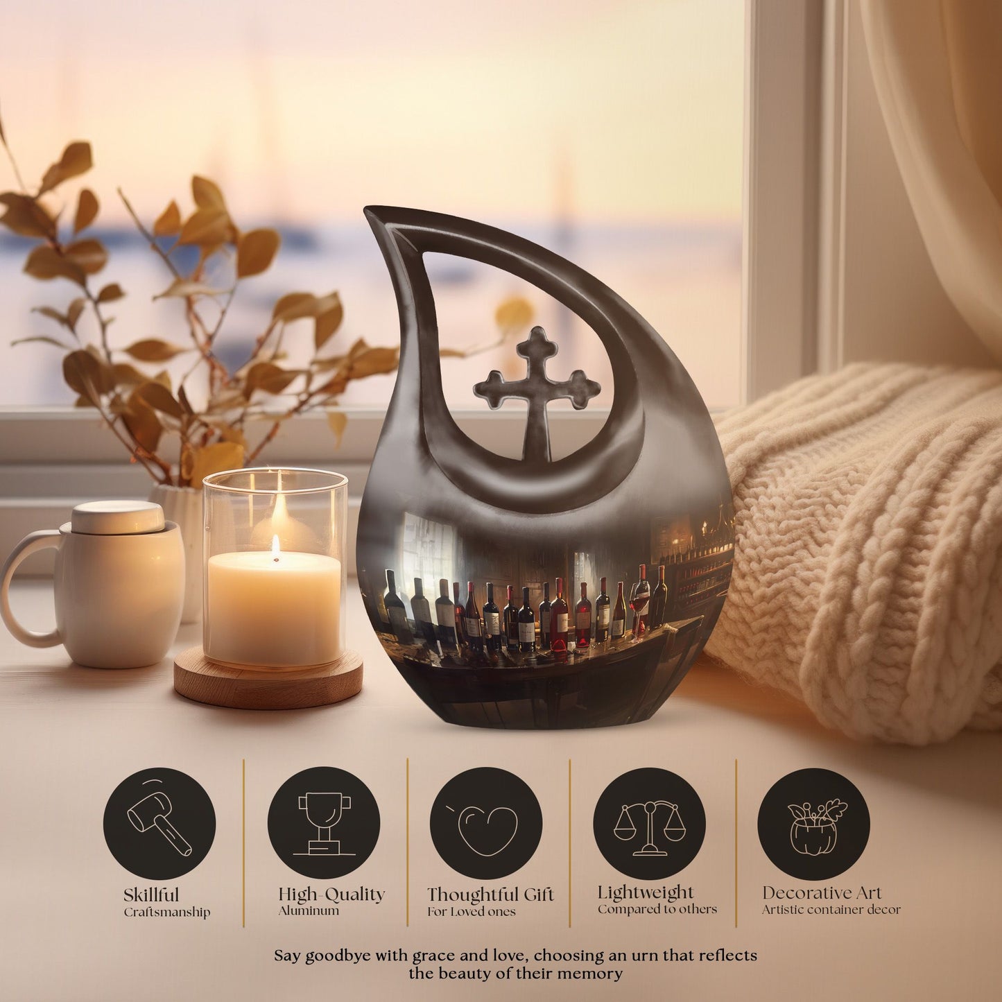  Cross Drop Memorial Urn for Human Ashes,