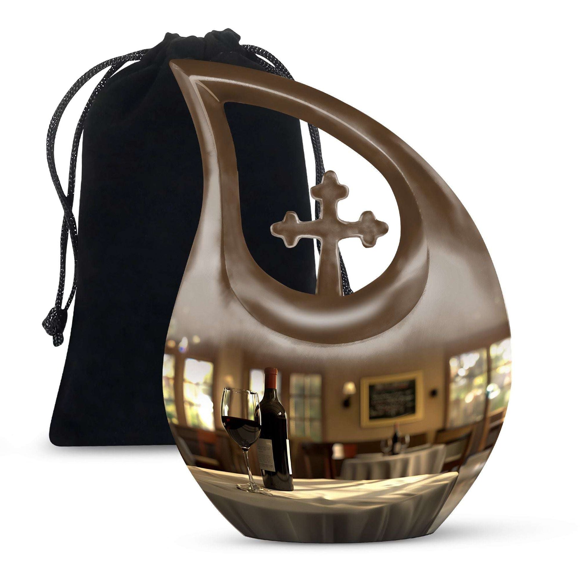 10-inch Cross Drop design Wine Urn, Aluminium Cremation Box for ashes