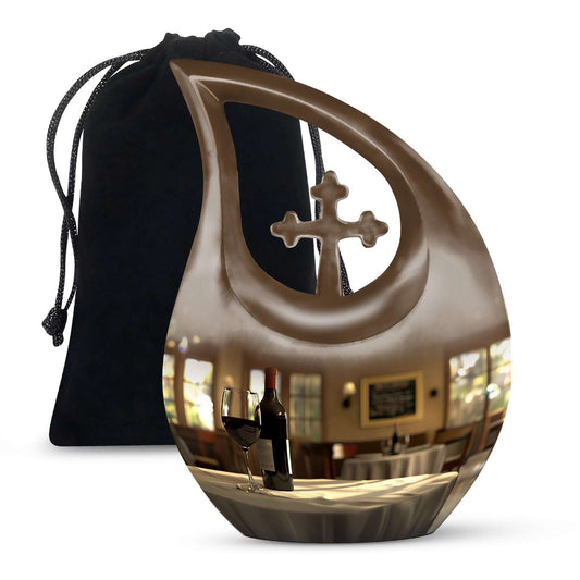 10-inch Cross Drop design Wine Urn, Aluminium Cremation Box for ashes