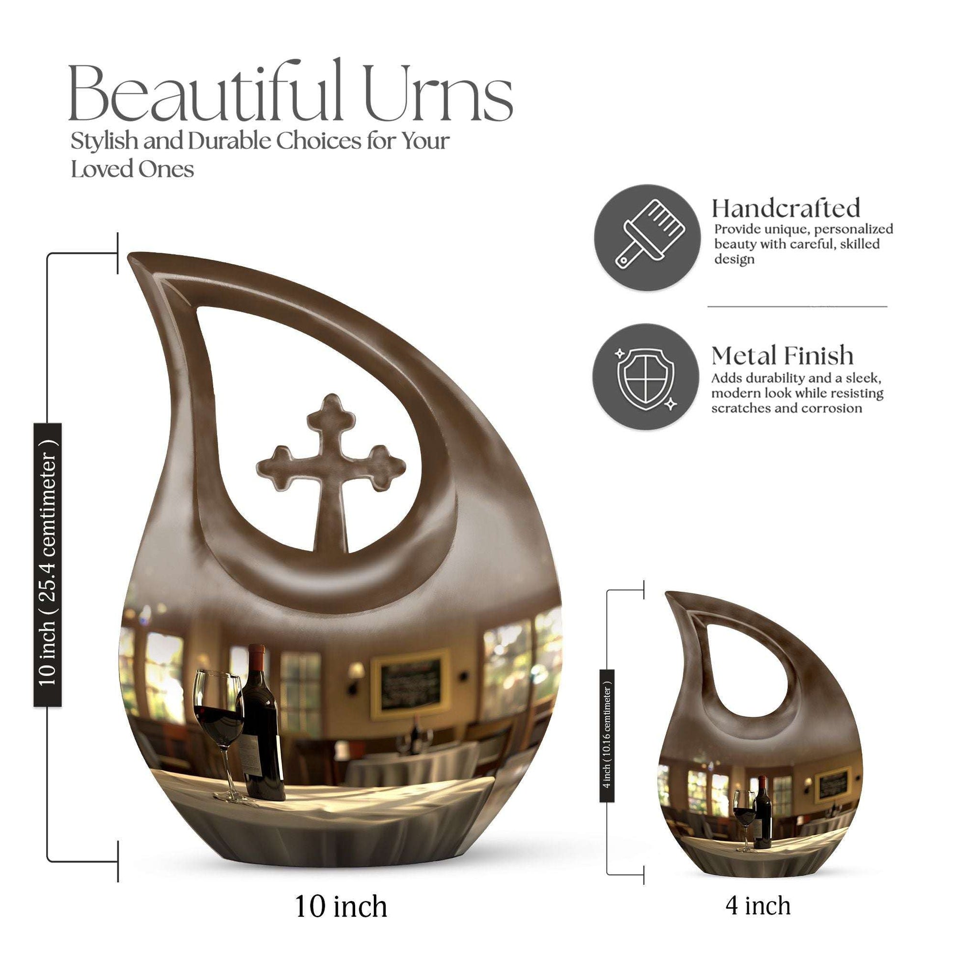 10-inch Cross Drop design Wine Urn, Aluminium Cremation Box for ashes