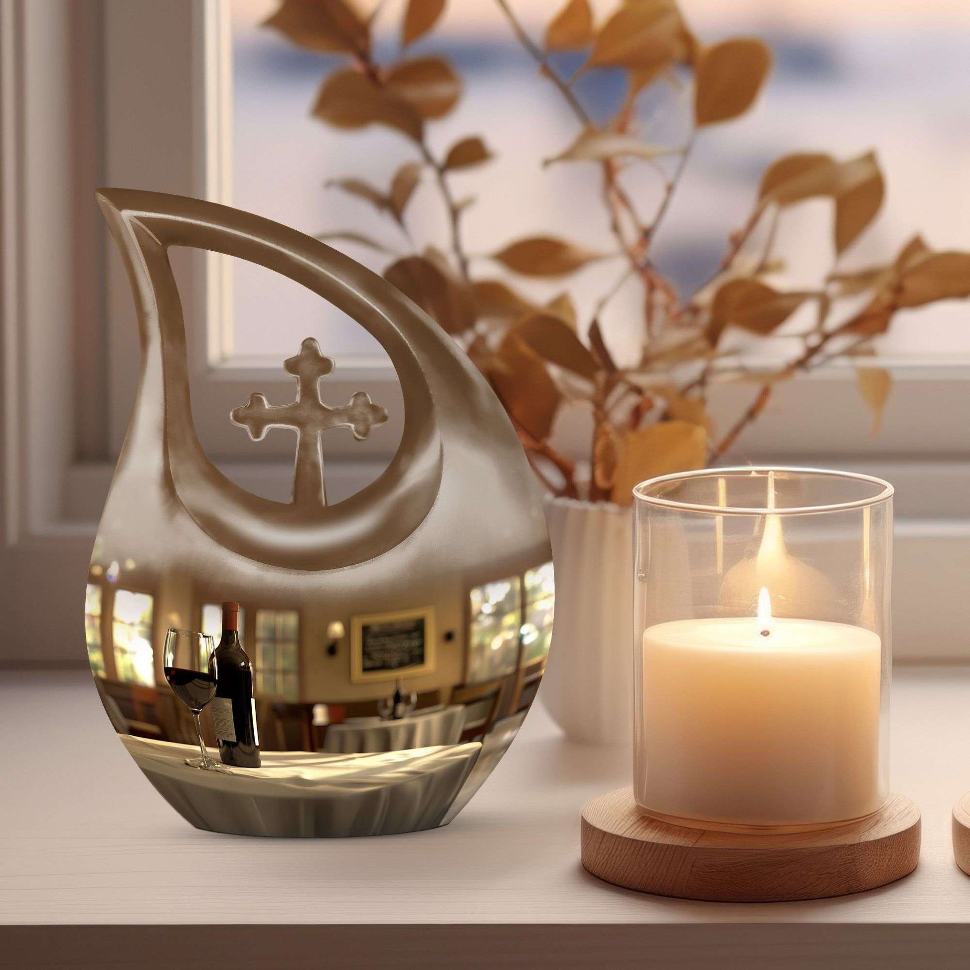 10-inch Cross Drop design Wine Urn, Aluminium Cremation Box for ashes