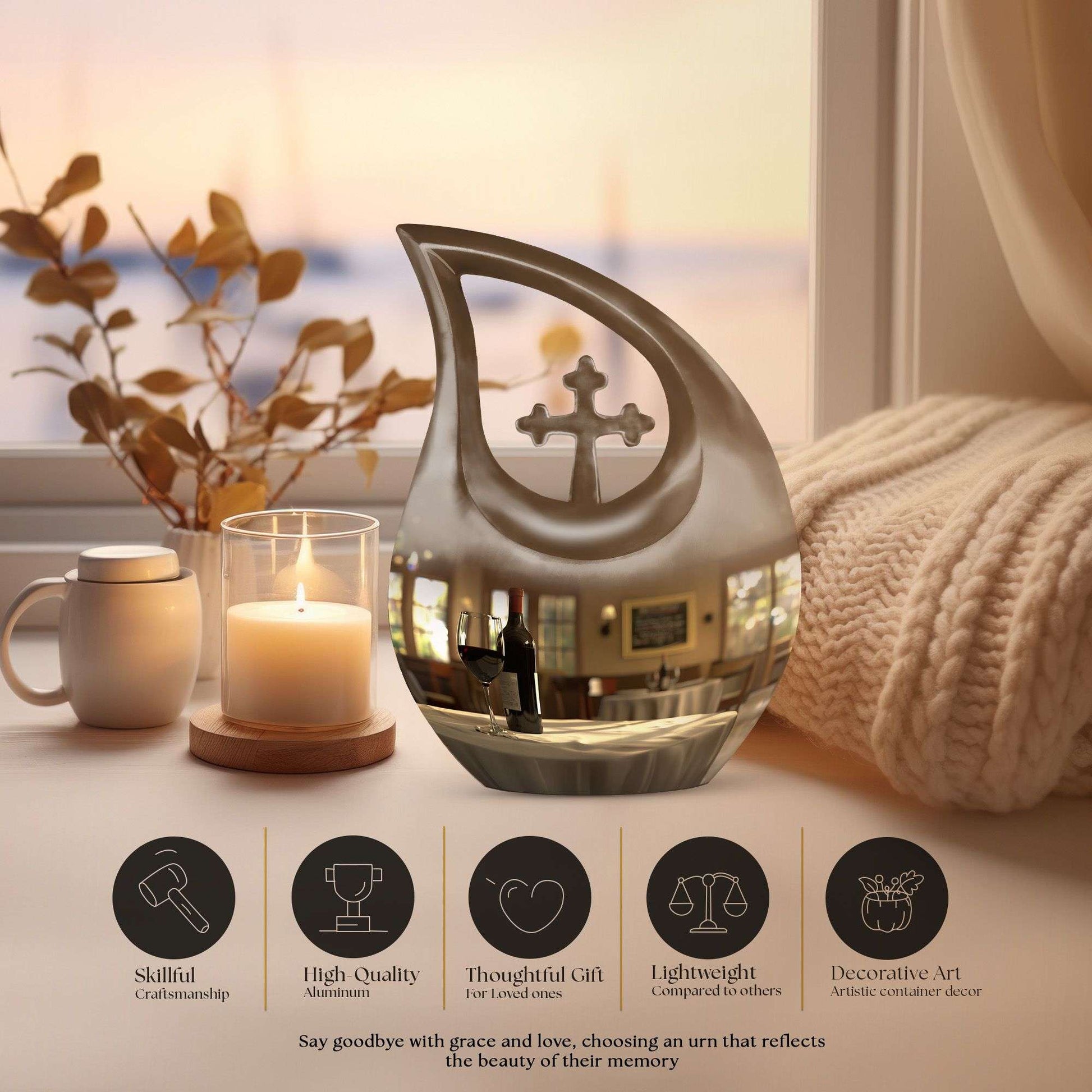 10-inch Cross Drop design Wine Urn, Aluminium Cremation Box for ashes