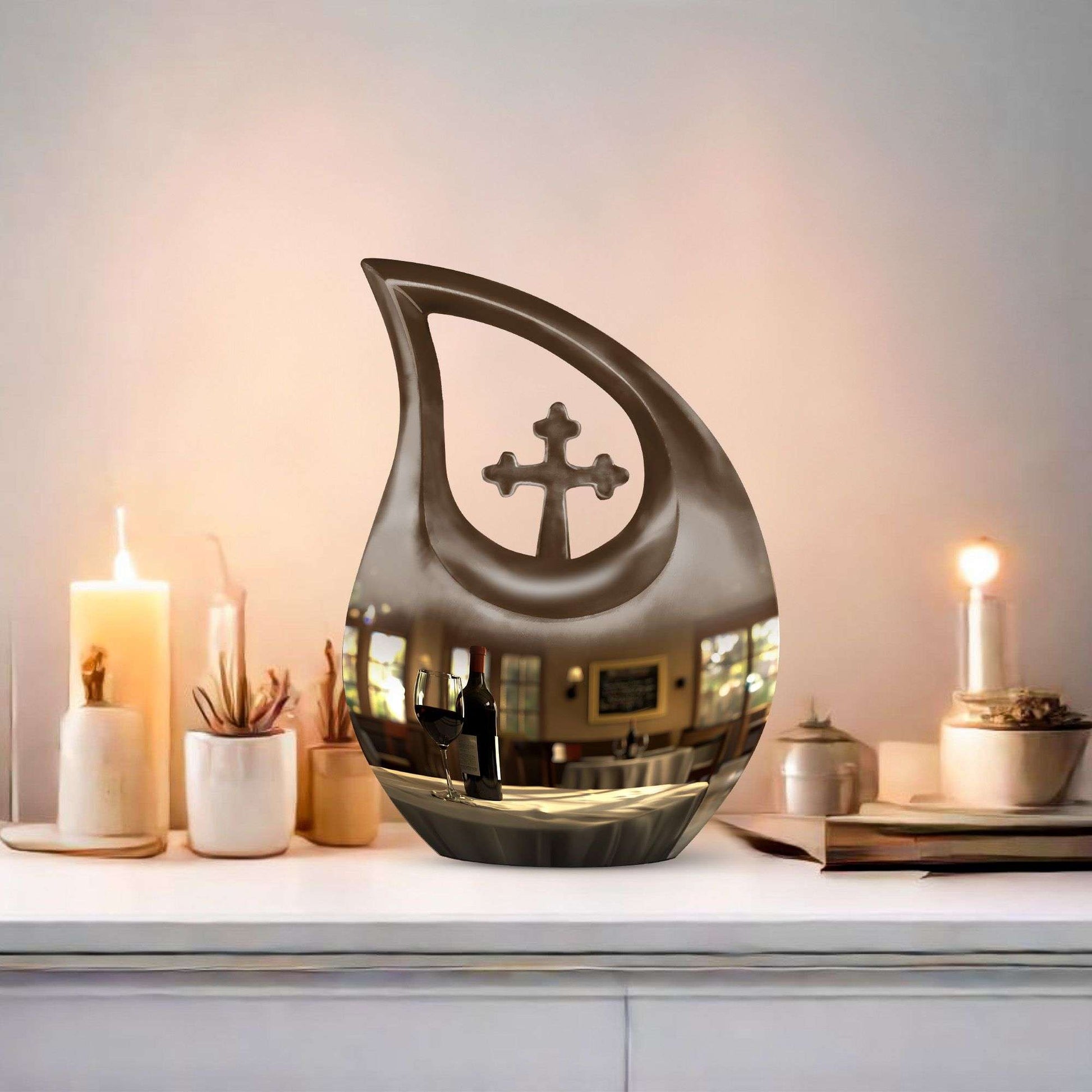 10-inch Cross Drop design Wine Urn, Aluminium Cremation Box for ashes