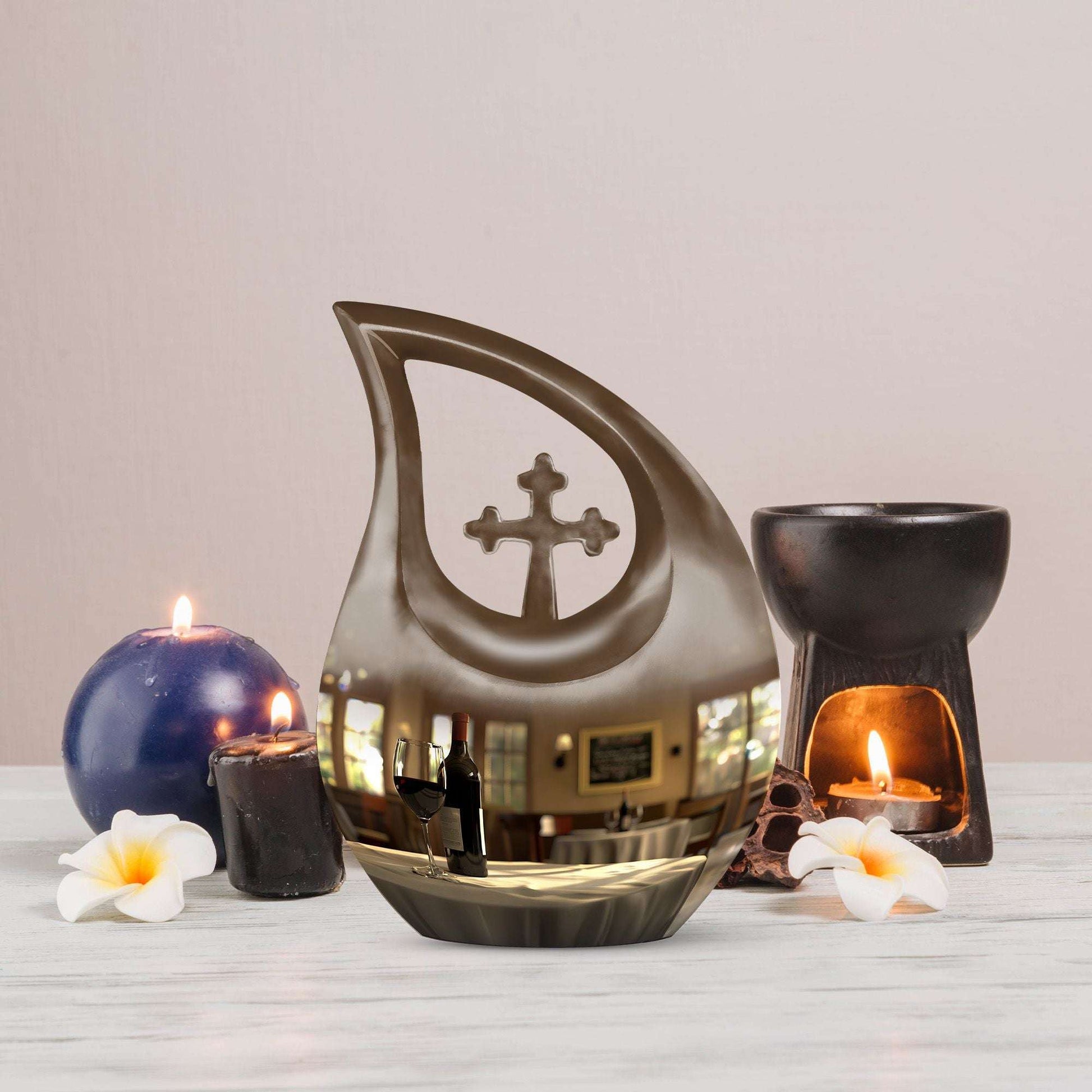 10-inch Cross Drop design Wine Urn, Aluminium Cremation Box for ashes