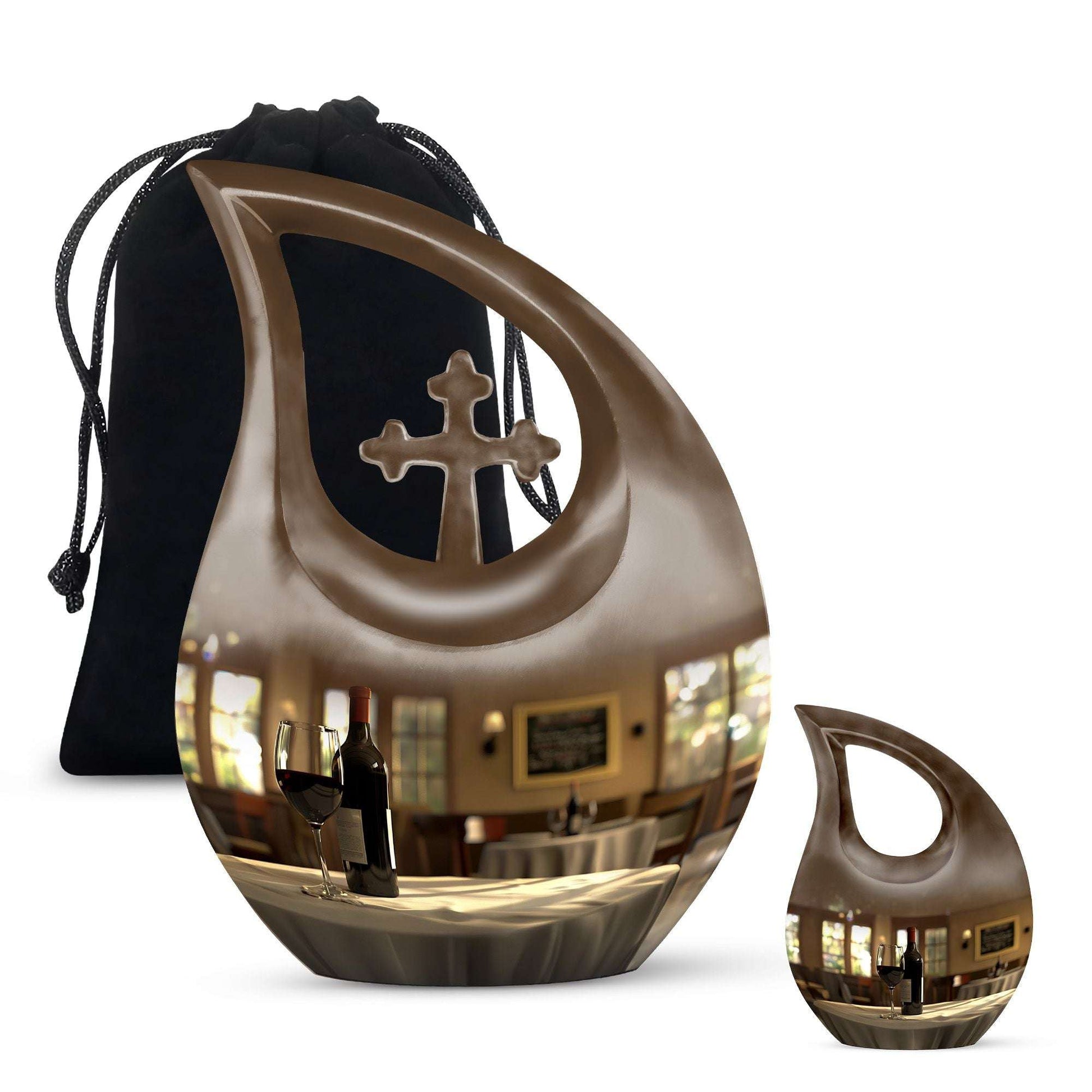 10-inch Cross Drop design Wine Urn, Aluminium Cremation Box for ashes