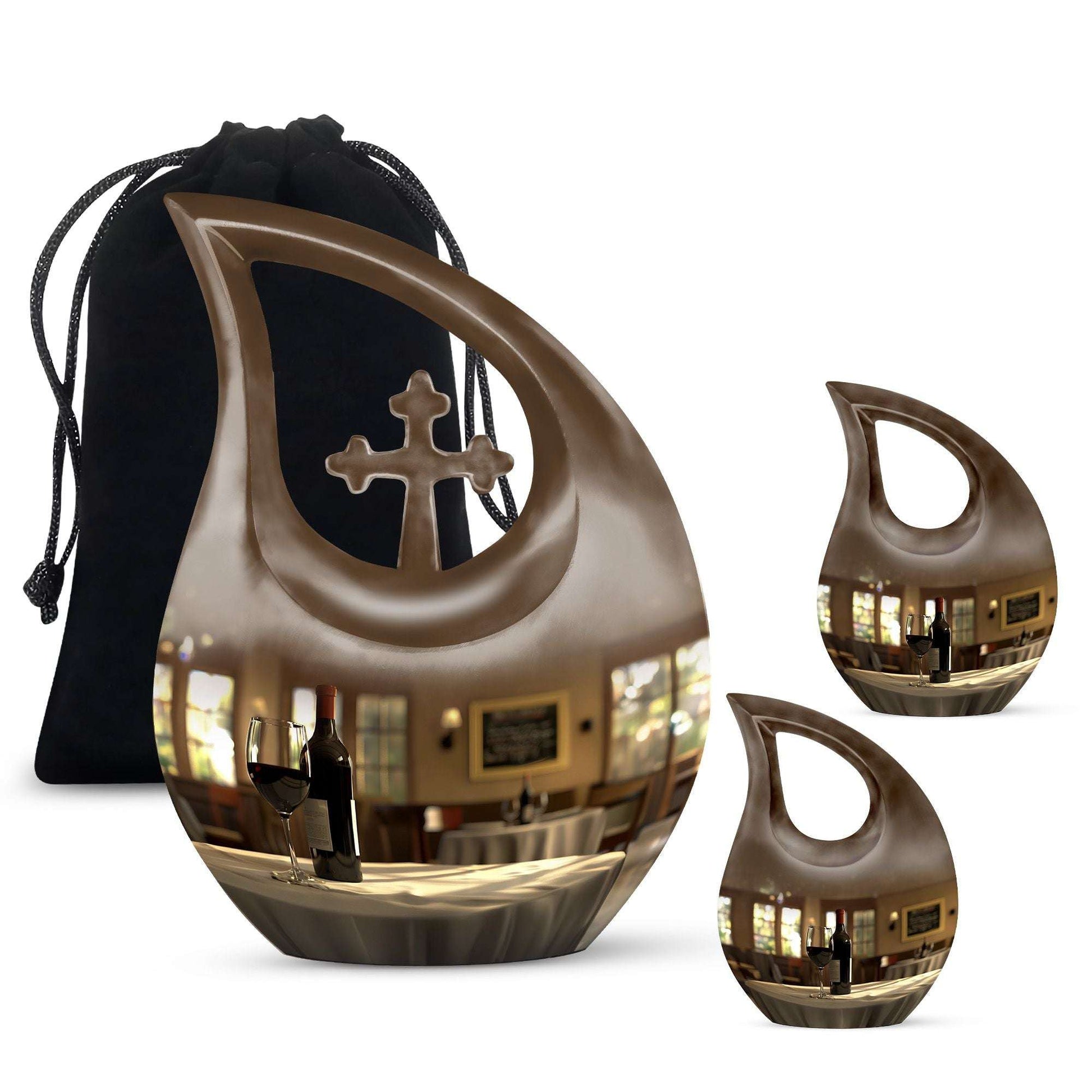 10-inch Cross Drop design Wine Urn, Aluminium Cremation Box for ashes