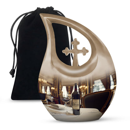 10-inch Wine-colored Cross Drop Memorial Urn with Personalized Engraving