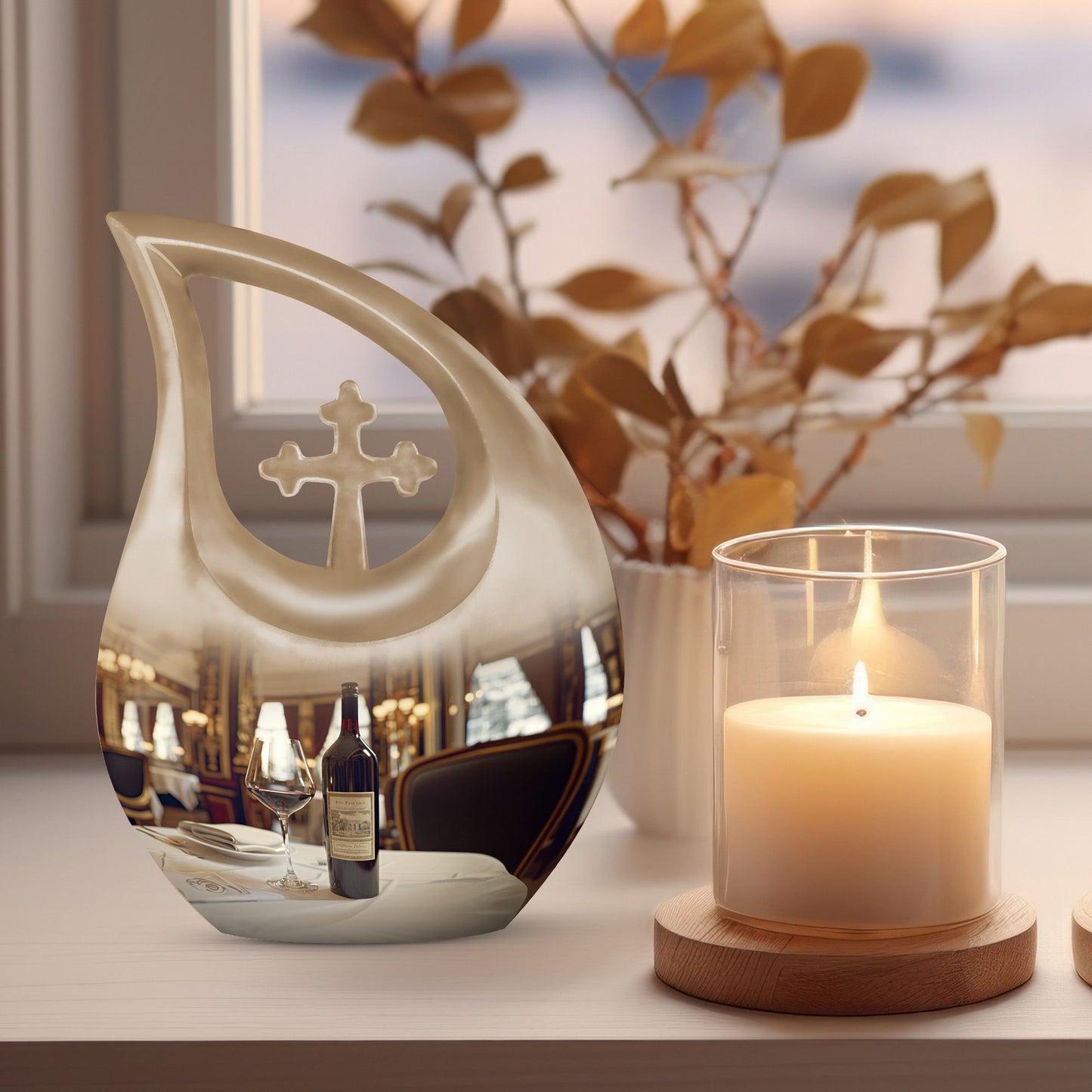 10-inch Wine-colored Cross Drop Memorial Urn with Personalized Engraving