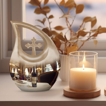 10-inch Wine-colored Cross Drop Memorial Urn with Personalized Engraving
