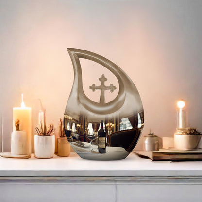 10-inch Wine-colored Cross Drop Memorial Urn with Personalized Engraving