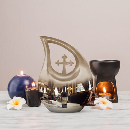 10-inch Wine-colored Cross Drop Memorial Urn with Personalized Engraving
