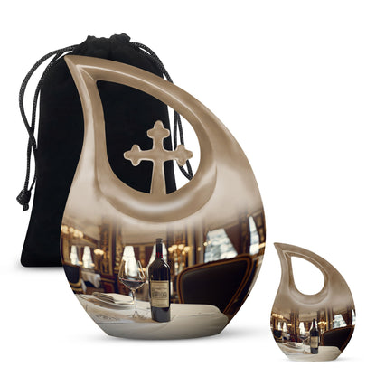 10-inch Wine-colored Cross Drop Memorial Urn with Personalized Engraving