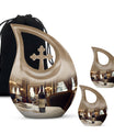 10-inch Wine-colored Cross Drop Memorial Urn with Personalized Engraving
