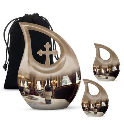 10-inch Wine-colored Cross Drop Memorial Urn with Personalized Engraving