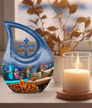 10 Inch Wine Urn with Cross Drop Design, Large Aluminium Memorial Ashes Keepsake