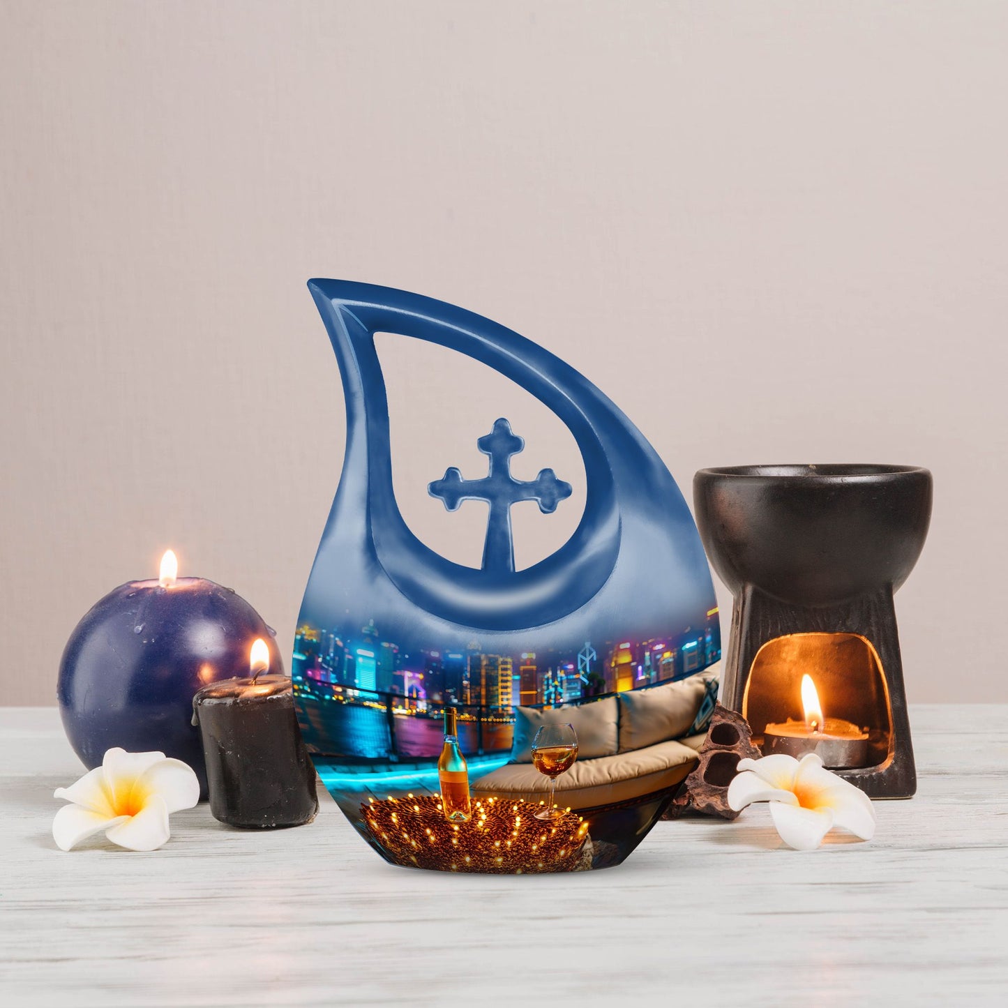 10 Inch Wine Urn with Cross Drop Design, Large Aluminium Memorial Ashes Keepsake