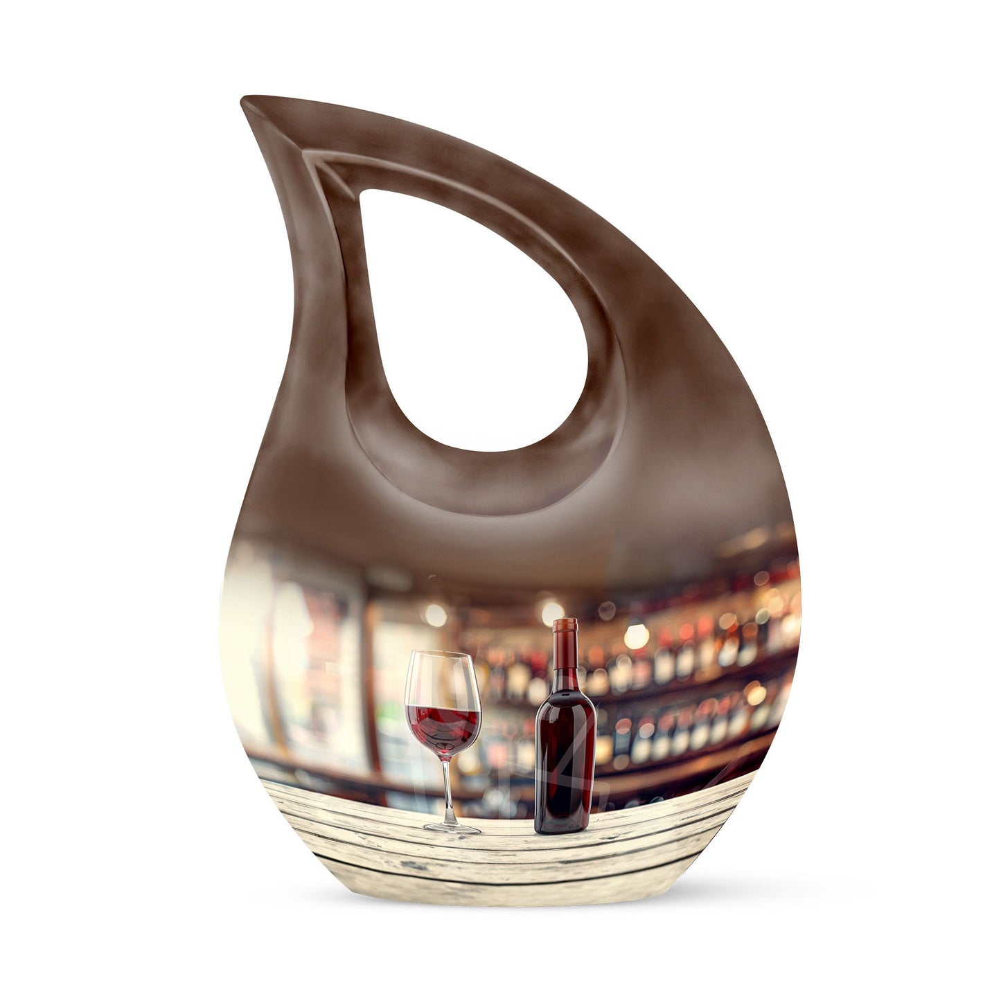 10-inch Wine Urn with Cross Drop design for ashes, customizable, includes velvet pouch
