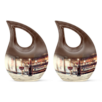 10-inch Wine Urn with Cross Drop design for ashes, customizable, includes velvet pouch