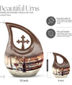 10-inch Wine Urn with Cross Drop design for ashes, customizable, includes velvet pouch