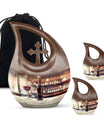 10-inch Wine Urn with Cross Drop design for ashes, customizable, includes velvet pouch