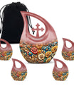 10 Inch Cross Drop Flowers Urn, Keepsake Urn for Ashes, Includes Velvet Pouch