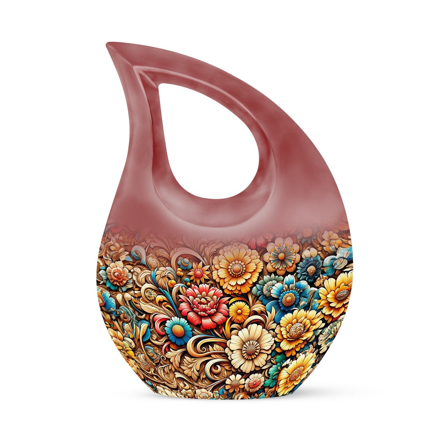 10 Inch Cross Drop Flowers Urn, Keepsake Urn for Ashes, Includes Velvet Pouch