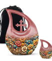 10 Inch Cross Drop Flowers Urn, Keepsake Urn for Ashes, Includes Velvet Pouch