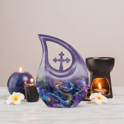 10 inch Snake-themed, Cross Drop designed Aluminium Memorial Urn