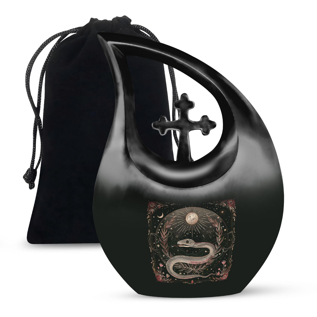 10-inch Snake Urn with Cross Drop Design, Offering Engraved Personalization