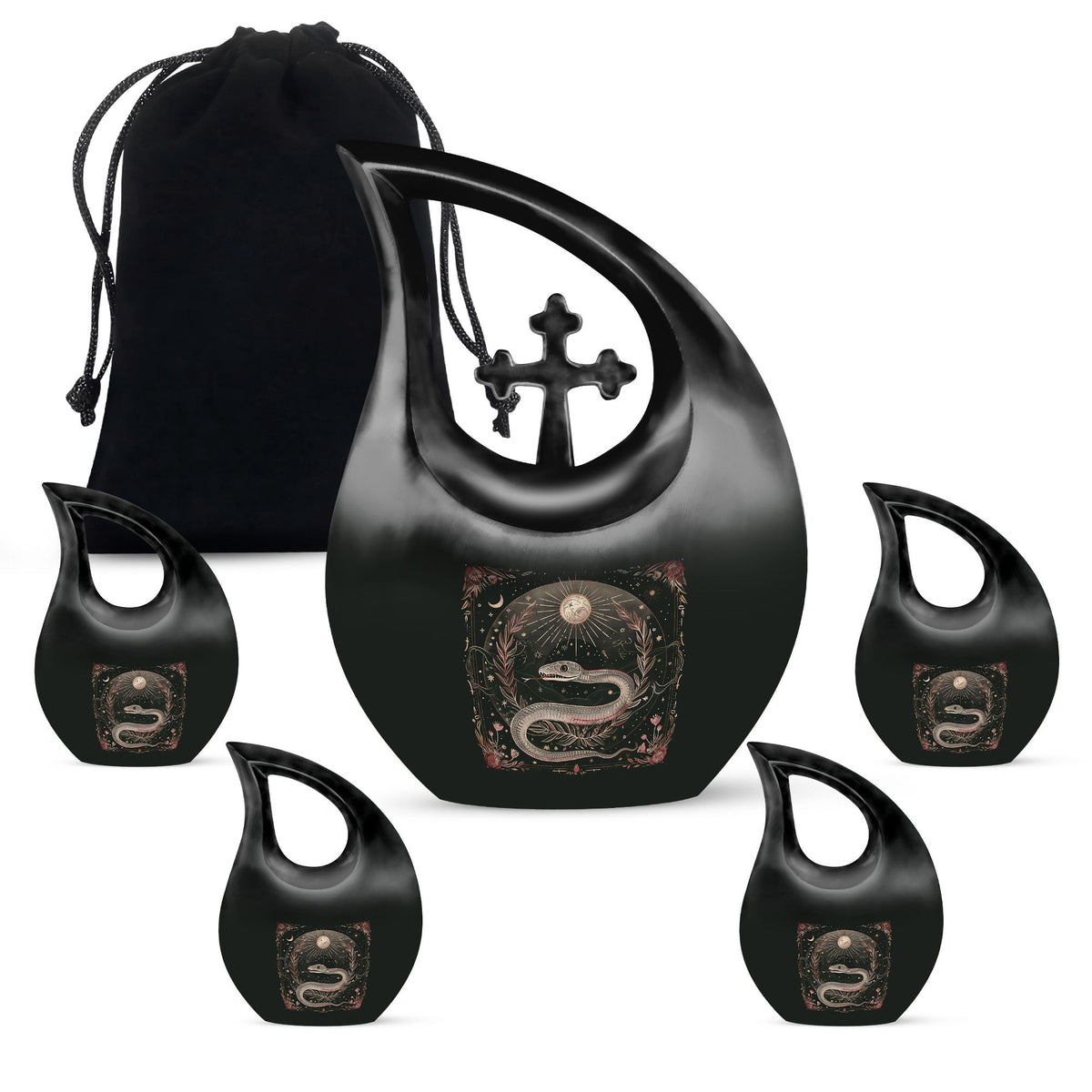 10-inch Snake Urn with Cross Drop Design, Offering Engraved Personalization