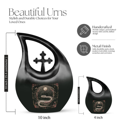 10-inch Snake Urn with Cross Drop Design, Offering Engraved Personalization