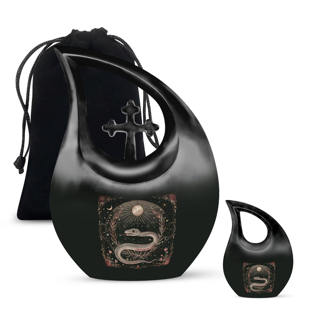10-inch Snake Urn with Cross Drop Design, Offering Engraved Personalization