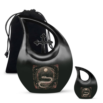 10-inch Snake Urn with Cross Drop Design, Offering Engraved Personalization
