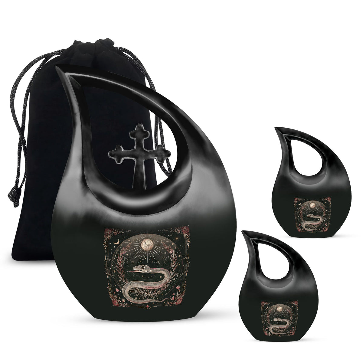 10-inch Snake Urn with Cross Drop Design, Offering Engraved Personalization