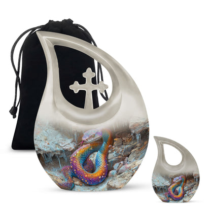 10-inch Snake Urn with Cross Drop design, Customizable Aluminium Protective Memorial Urn