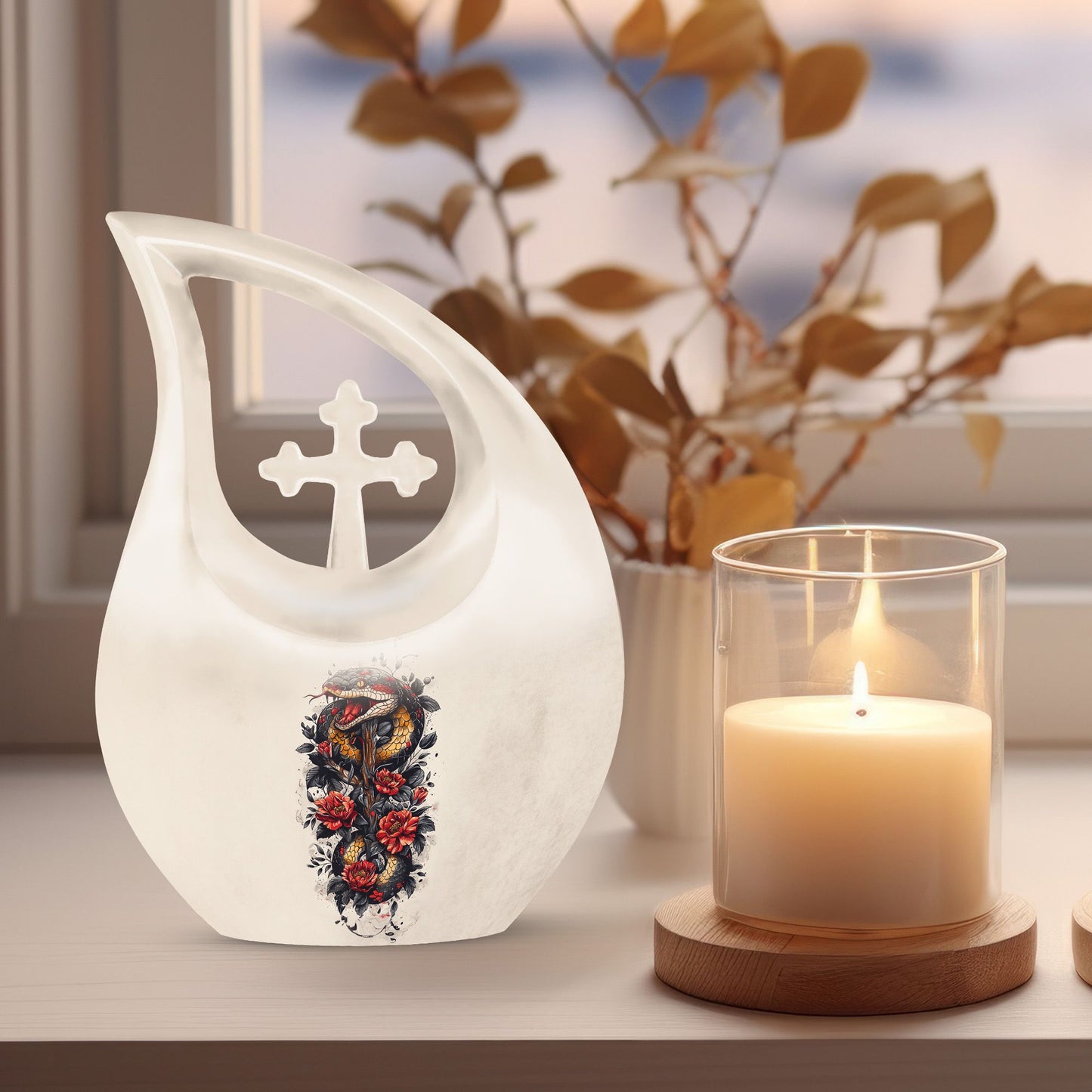 Snake Urn with Cross Drop design,
